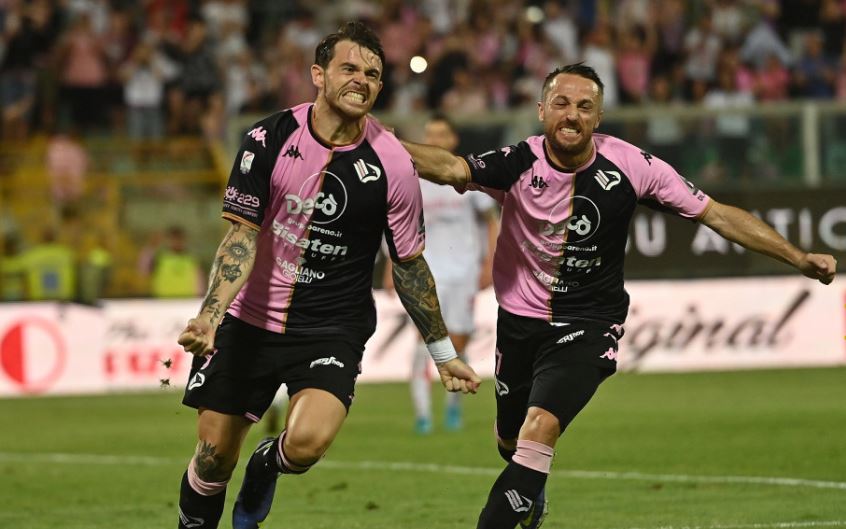 Matteo Brunori celebrates his penalty scored against Padova in the Serie C Playoff Final